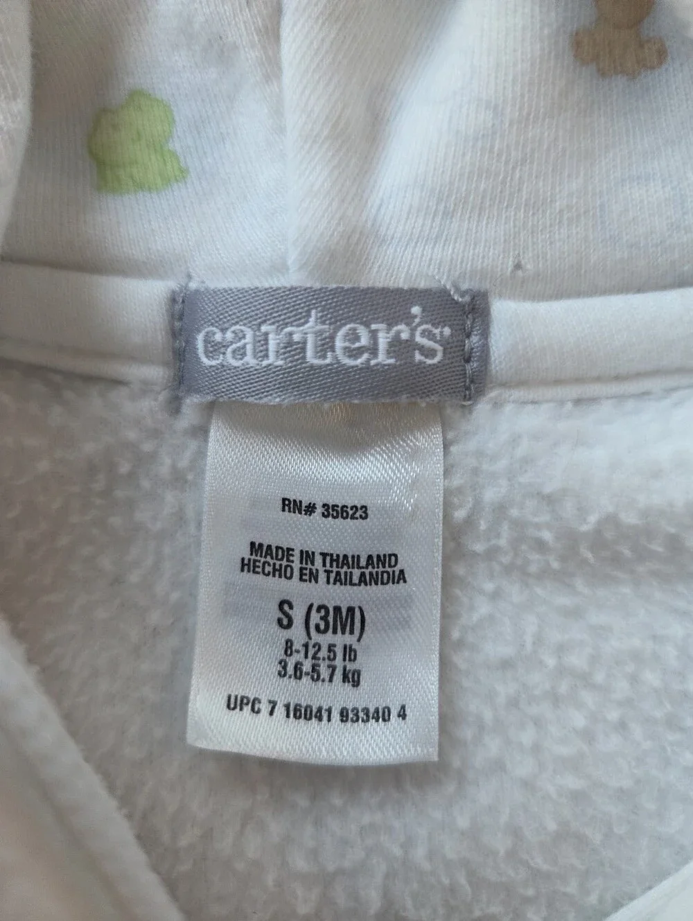 Vintage Carters Baby Boys White Fleece Hooded Jacket with Animal Appliques